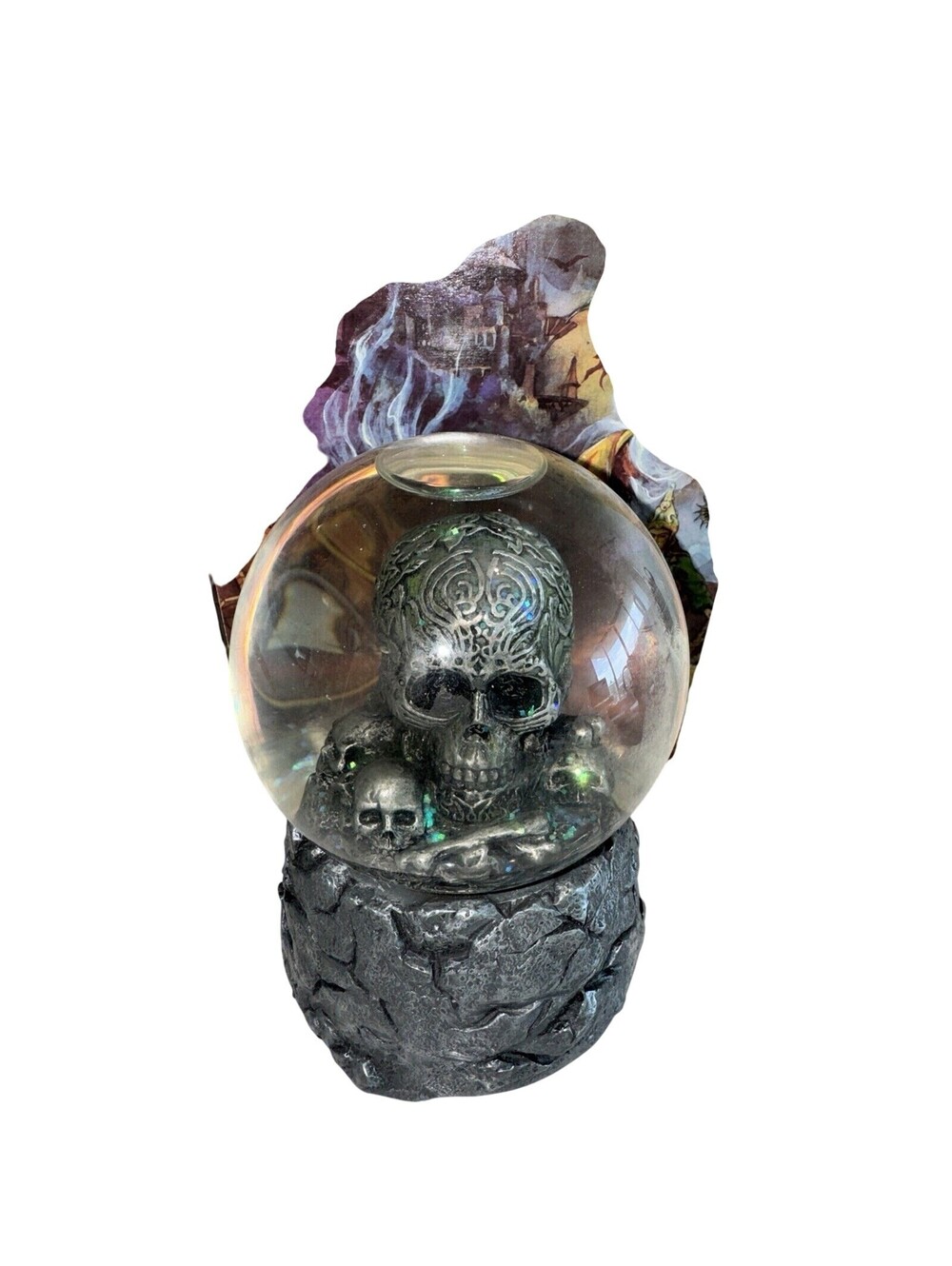 Vintage NIB Pewter Tribal Skull Myths & Legends Water Globe Halloween Handpaint
